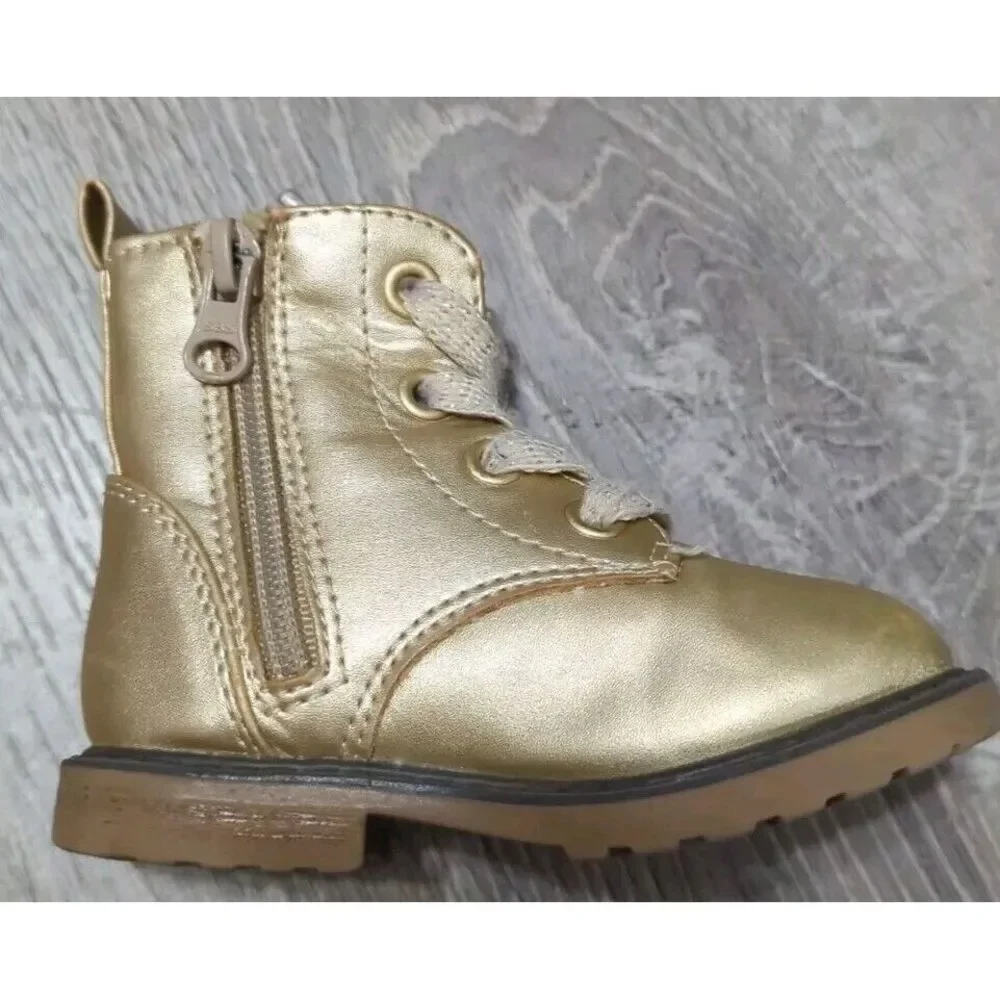 3 Pair‎ Of Cat And Jack Infant Girls Black, Gold & Maroon Combat Boots Size 5